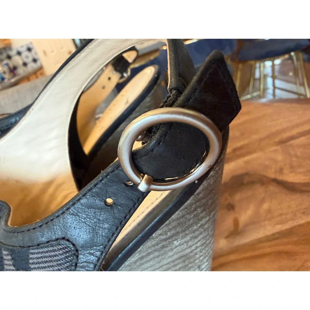 Coach Janet Signature Jacquard Wedge Sandals Black Grey Peep Toe Slingback F2080 - Picture 11 of 13